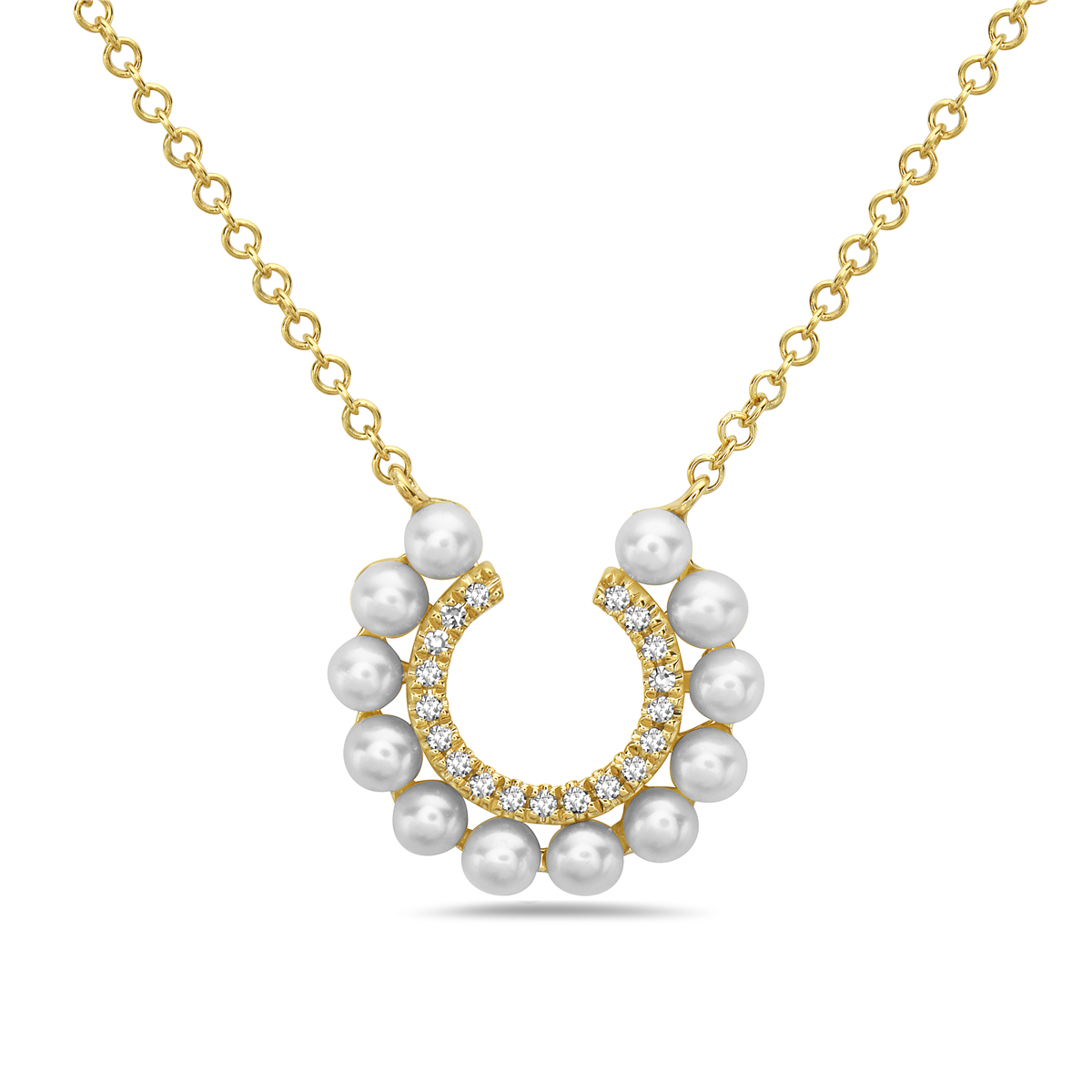 Golden Pearl Arc Necklace 14K Yellow Gold Half-Circle Pearl