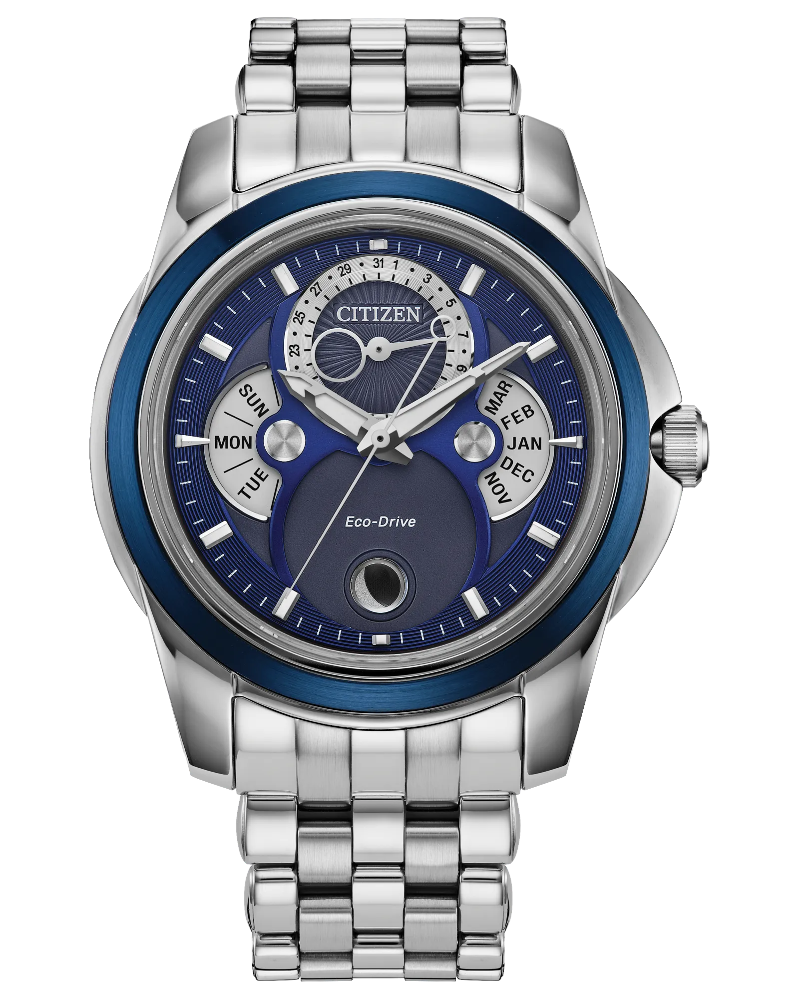 Citizen Calendrier Eco-Drive | Silver-Tone | Blue Bezel
