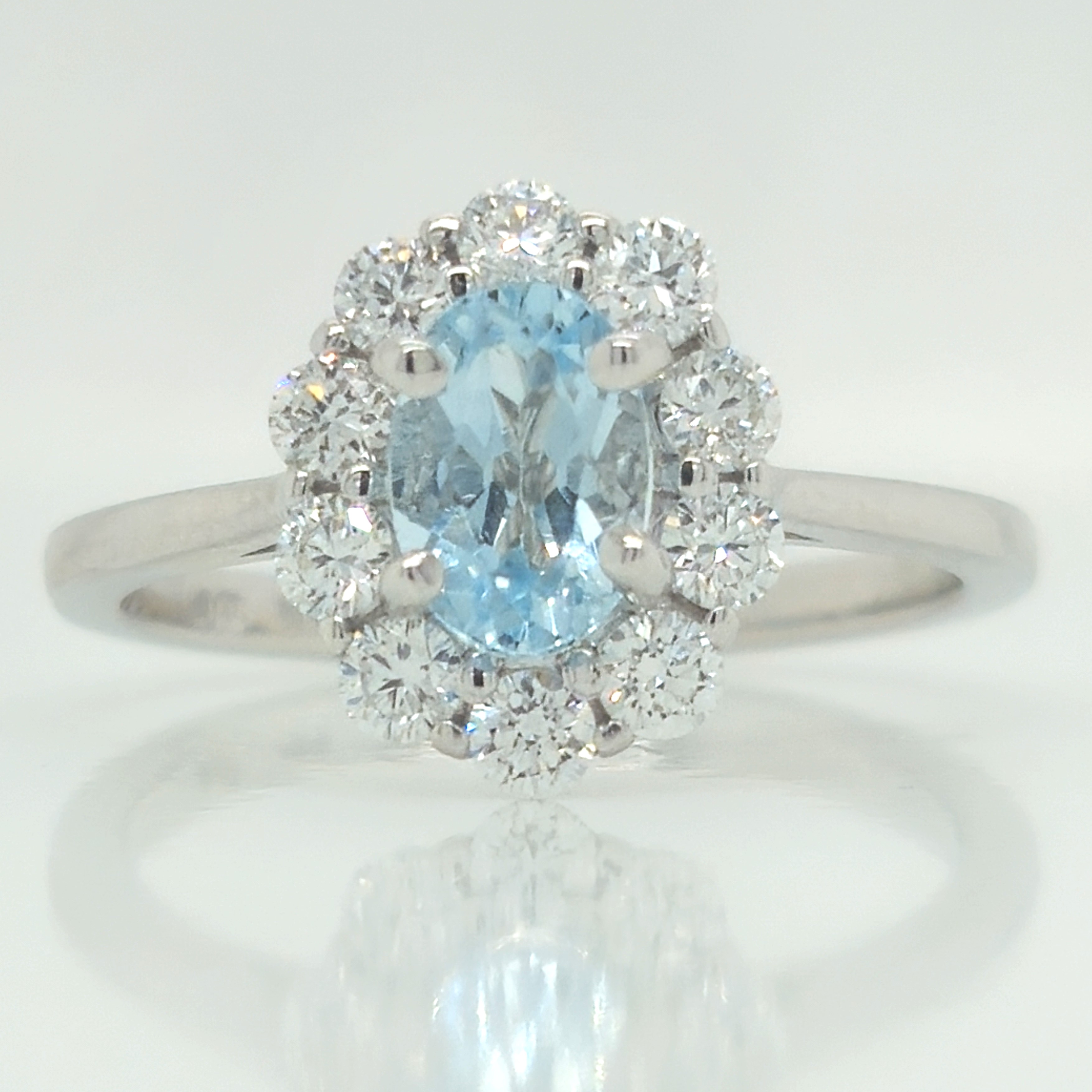 14K WG Ladies 1.22ct TGW Aquamarine and Diamond Ring | Skaneateles 