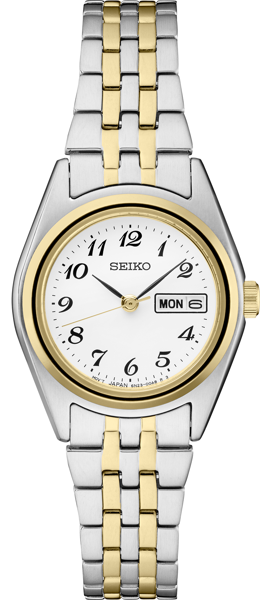 Seiko Two-Tone Ladies Watch White Dial Date Windows Stretch Bracelet New Battery Seiko Essentials Women main image 3