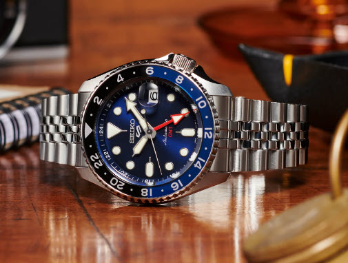 Seiko 5 Sports GMT Blue Dial Automatic Watch | Skaneateles Jewelry