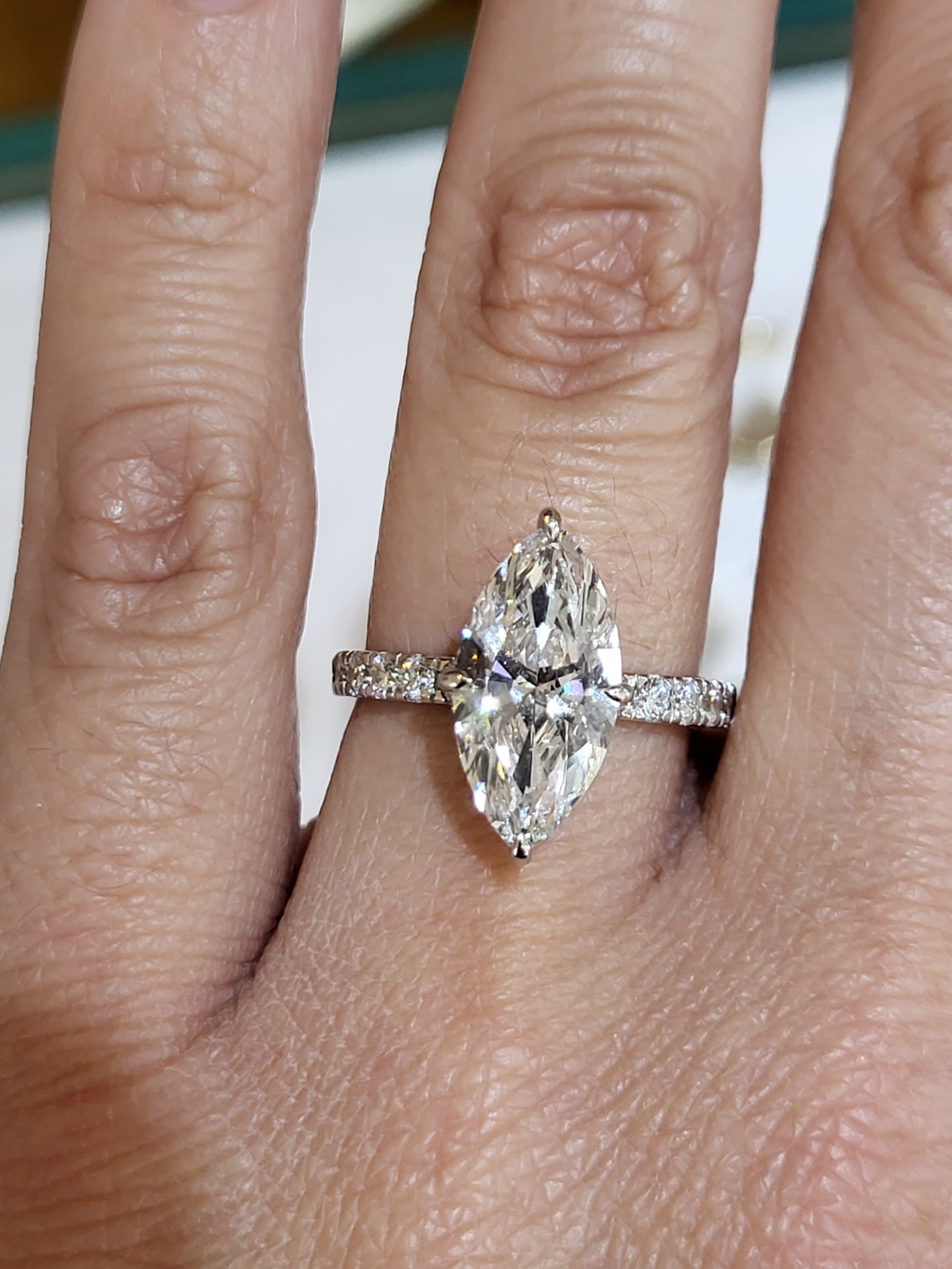 14k WG 3.56cttw Lab Dia MQ (3.01 center) Pave set Ring IGI#743559738