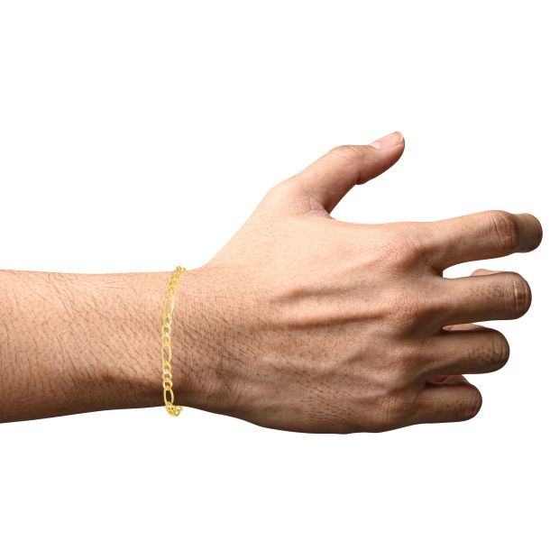 Men's Solid Figaro Chain Bracelet in 14k Yellow Gold - Main Image
