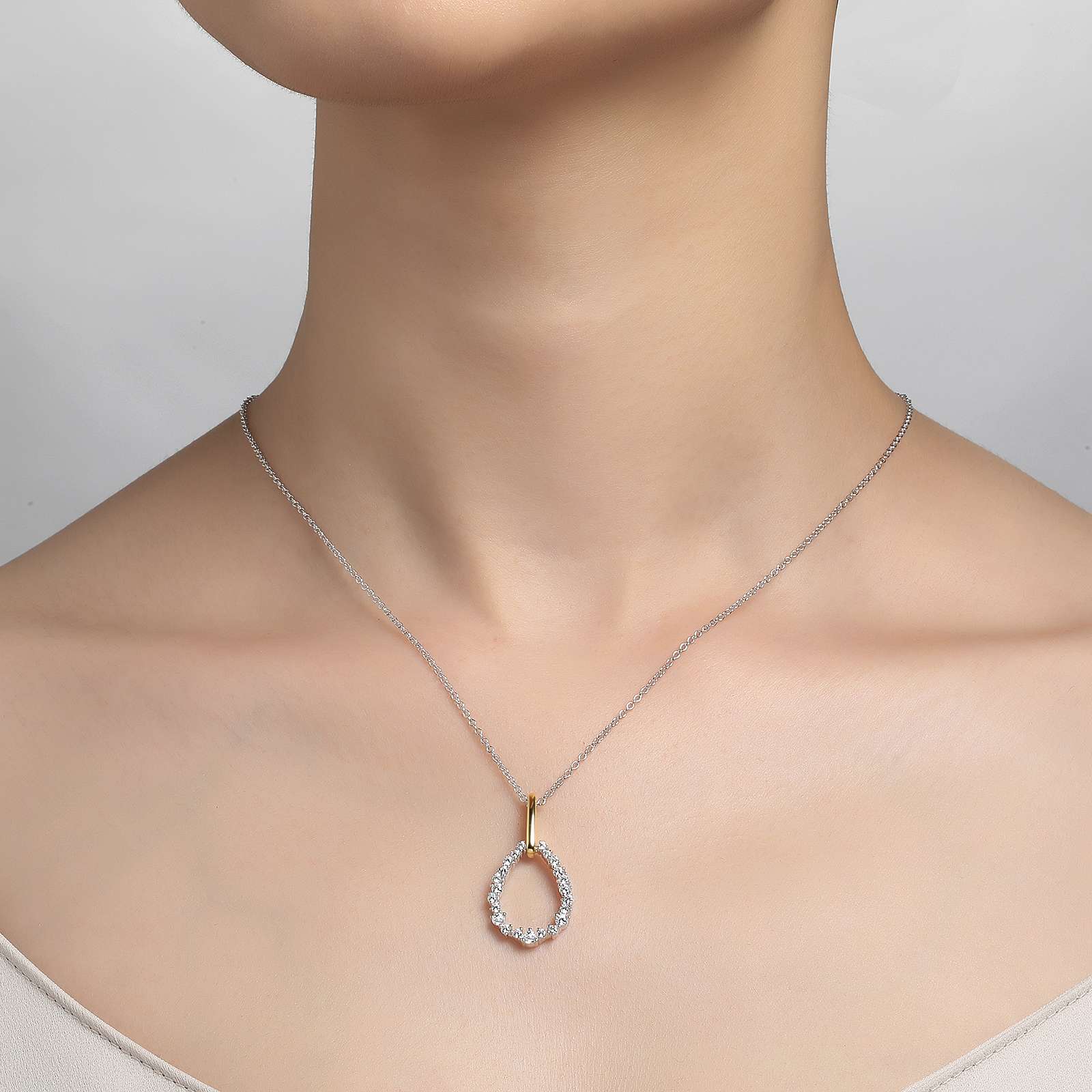 Lafonn Open Pear Shaped Pendant Necklace 001 670 Conti Jewelers Endwell Ny