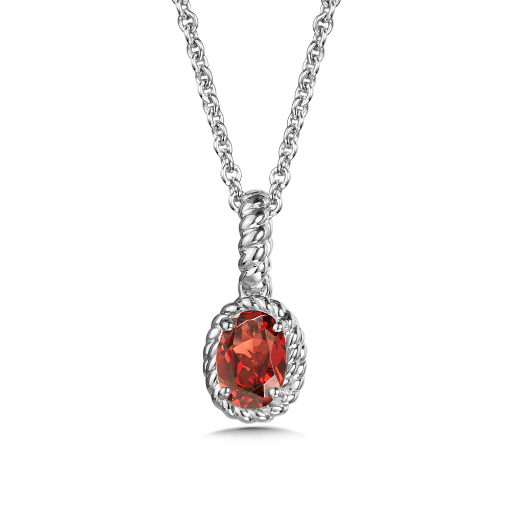 Garnet Birthstone Necklace in Sterling Silver