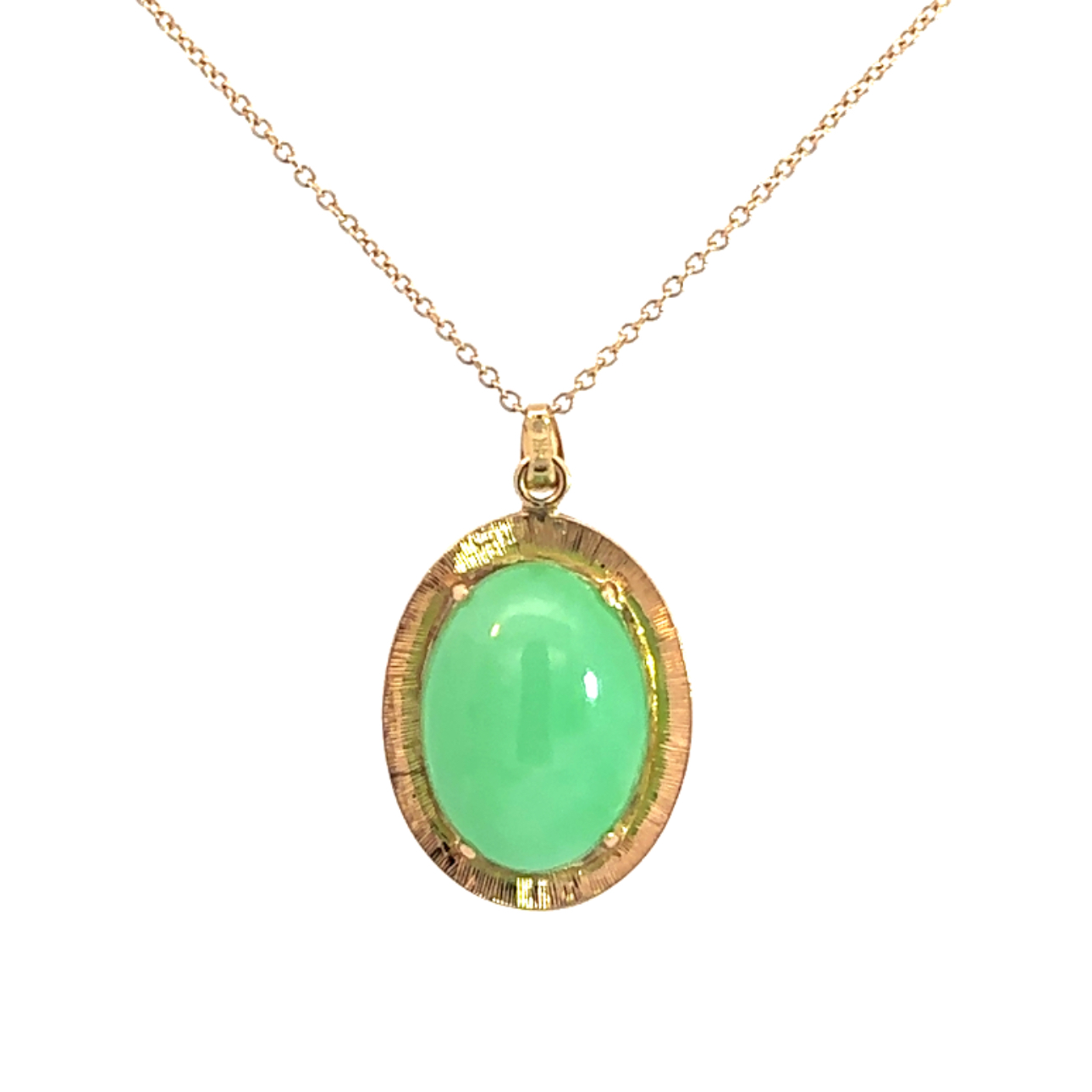 14 Karat Yellow Gold Oval Shape Cabochon Jade with Gold Beze