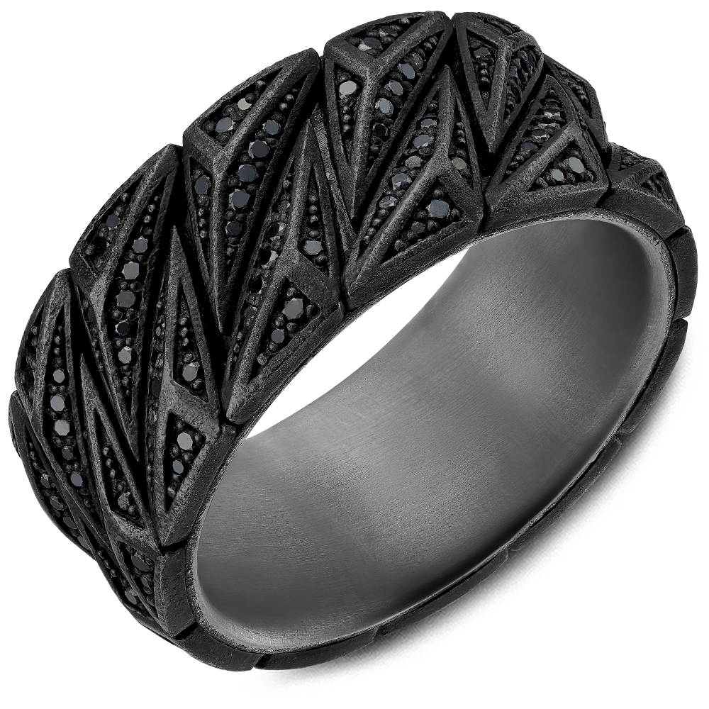 10mm White Gold And Black Tantalum Diamond Wedding Band - Main Image