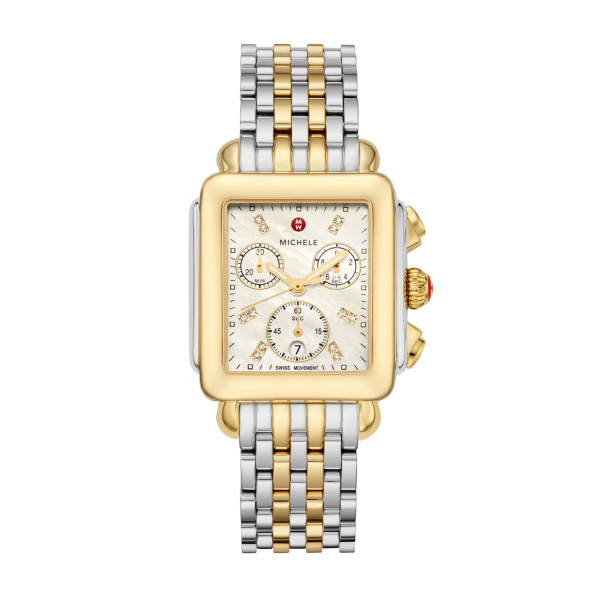 Michele Diamond Deco Two-Tone Watch – Mother of Pearl Dial Bracelet