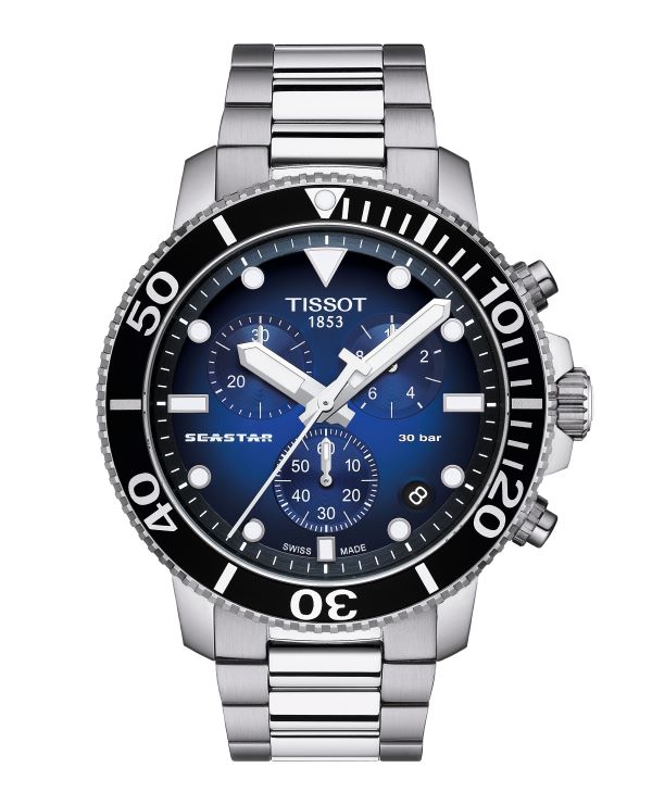 TISSOT SEASTAR シースター 1000 クロノグラフ ティソ シースター 1000クォーツ クロノグラフ」に鮮やかなベゼル