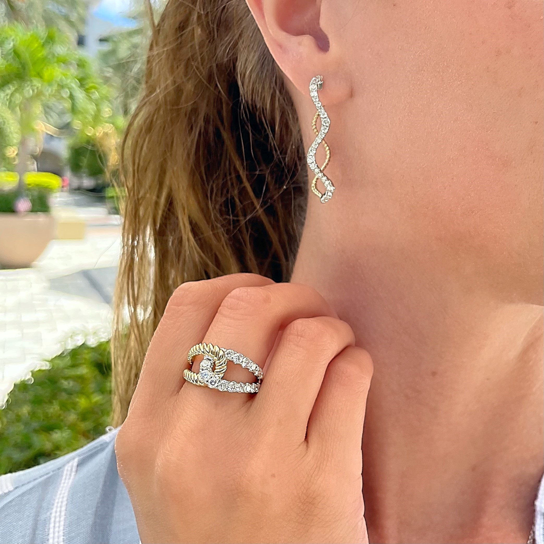 14K Two-Tone 1.21ctw Diamond Swirl Hoop Earrings St
