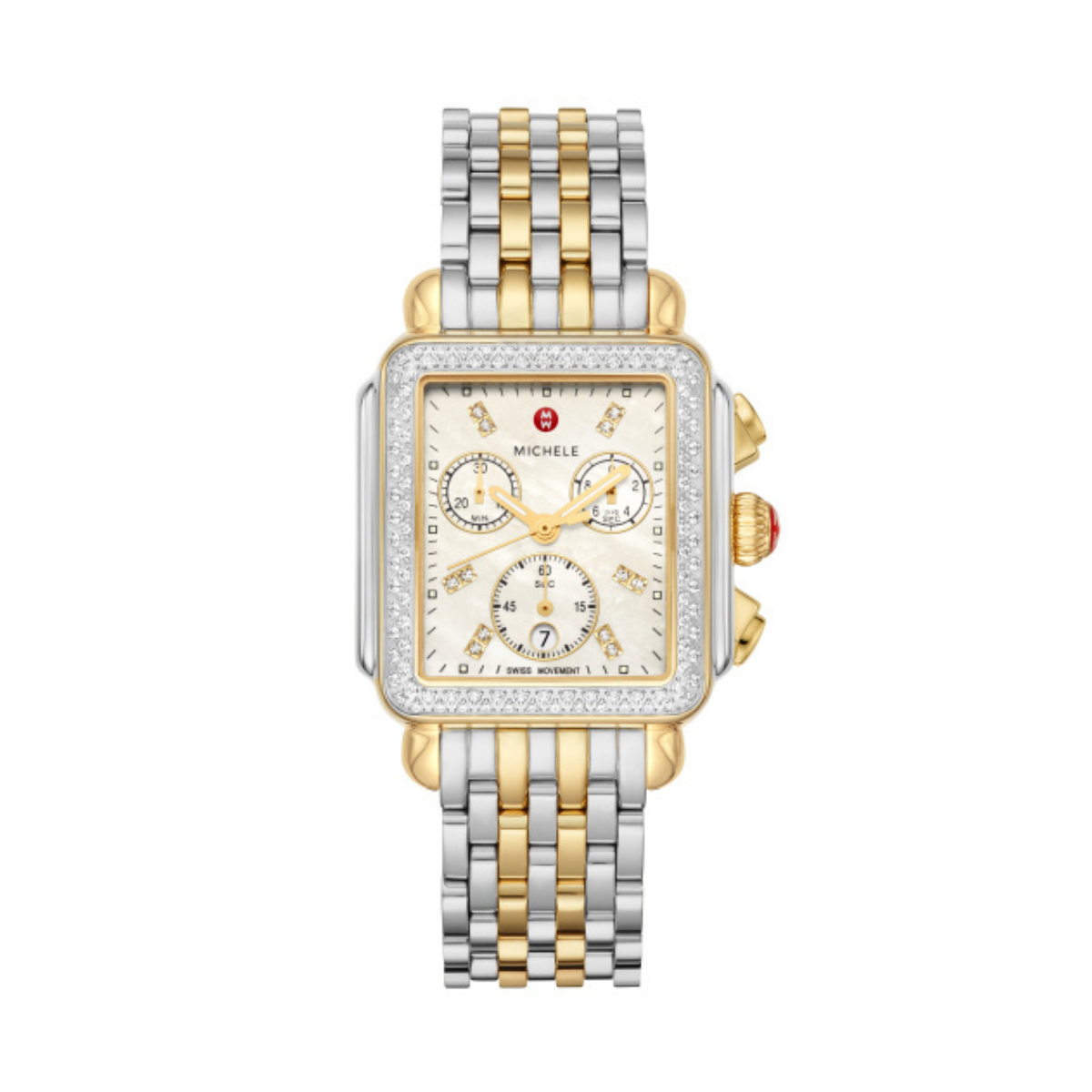 MICHELE Two-Tone 18K Gold Deco Rectangular Diamond Watch St