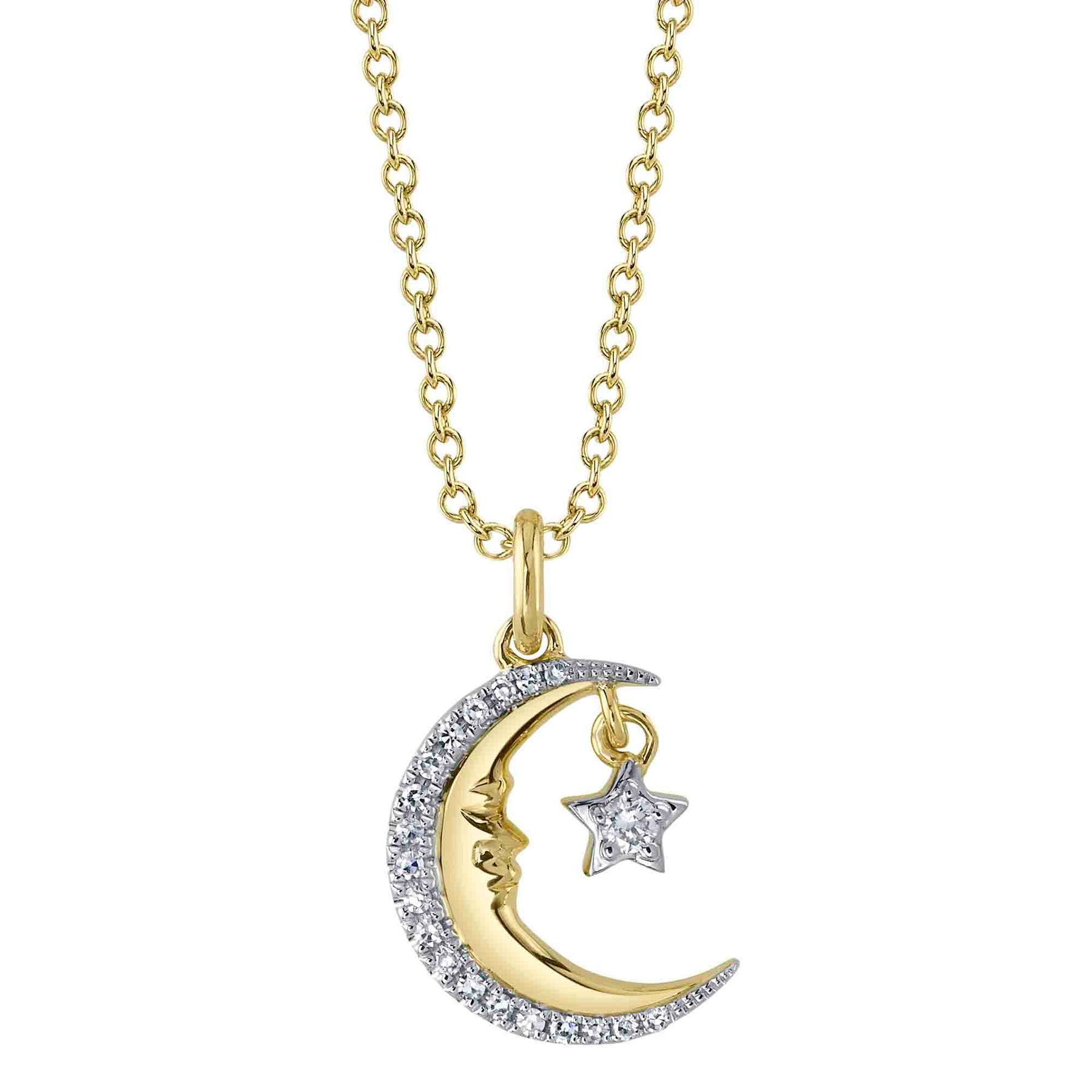 Solid Gold Dainty Moon & Star Pendant – 10k Or 14k Yellow Gold – Polish Finish – Golden Fire Jewelry
