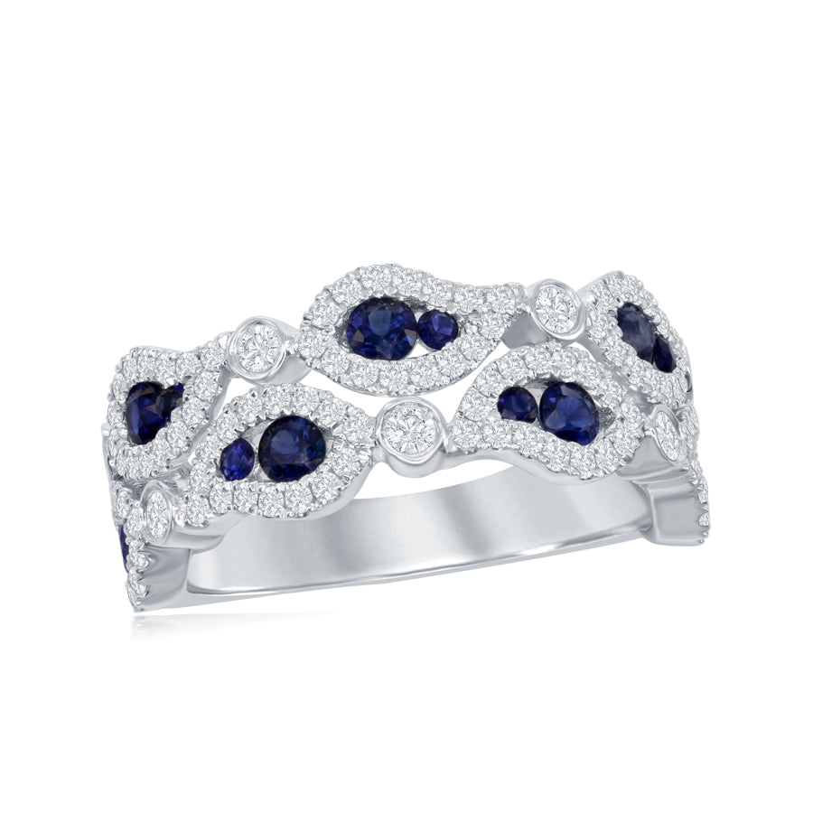 18Kt White Gold Sapphire Paisley Pattern Ring