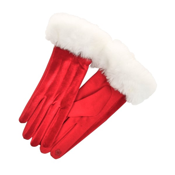 Red Velvet with Faux Fur Cuff Fleece Lined Gloves Dickinson