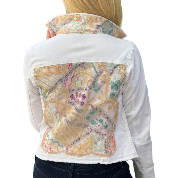 Stacey Bradley Design White Denim Jacket Let's Sparkle Lar