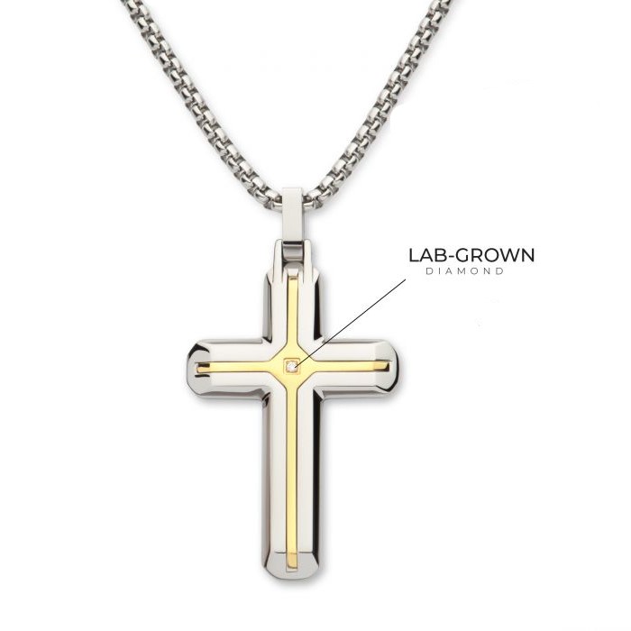 INOX 18k Yellow Gold and Stainless Steel Cross Pendant Dickinson