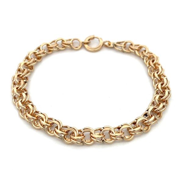 Estate 14Kt Yellow Double Link Charm Bracelet with Ring Clas