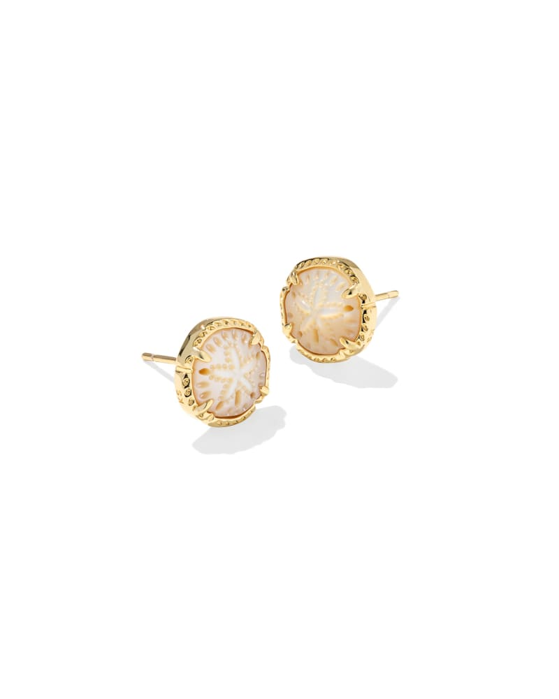 14Kt Gold Plated Natural MOP Sand Dollar Stud Earrings Dickinson