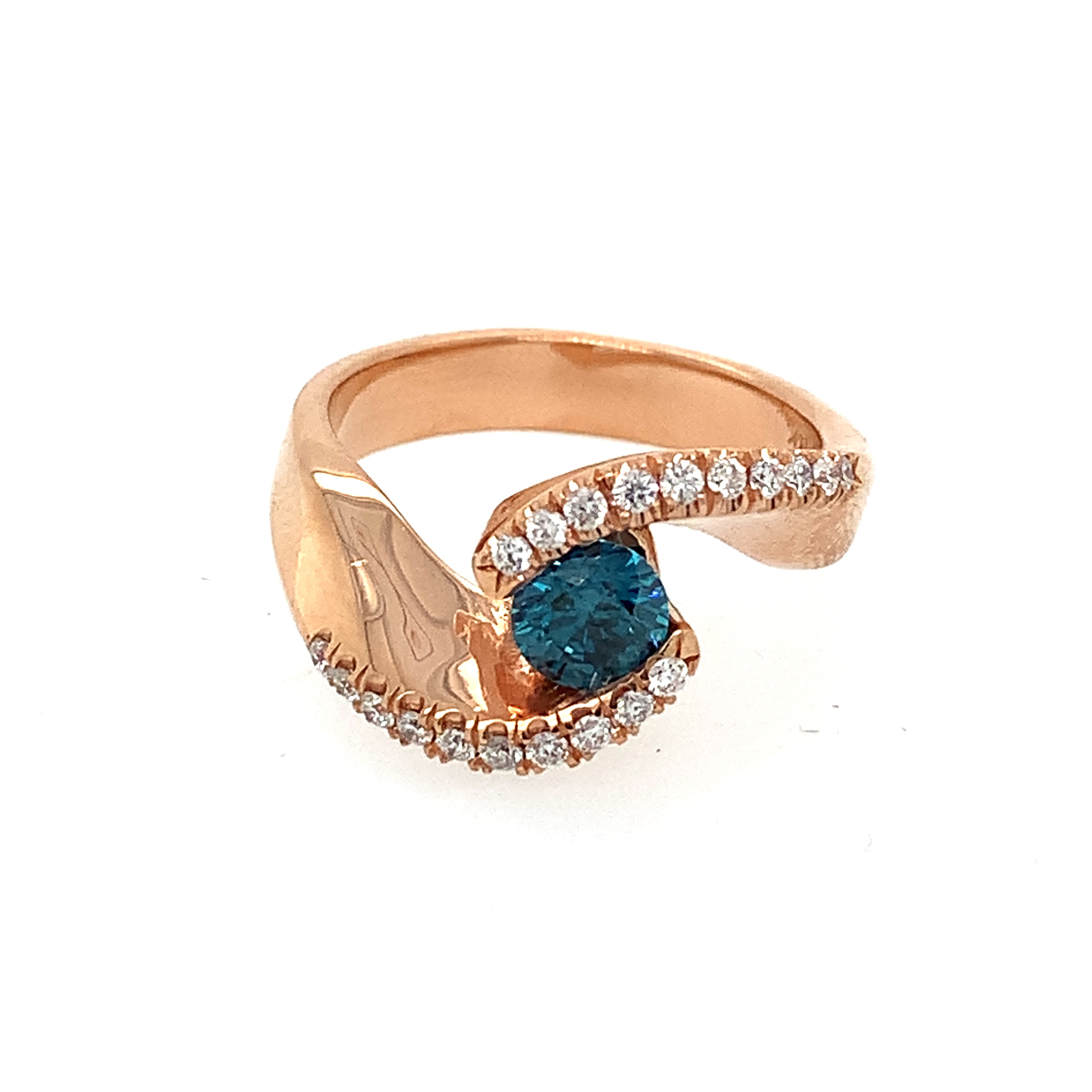 14K Rose Gold Tahoe Blue Diamond Ring 001-130-00328 Double