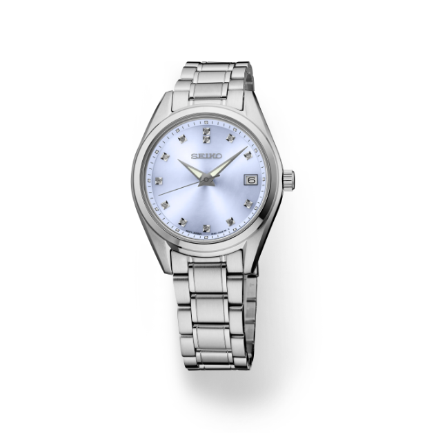 seiko ladies dress watch SS Quartz 32mm sage maxi dress