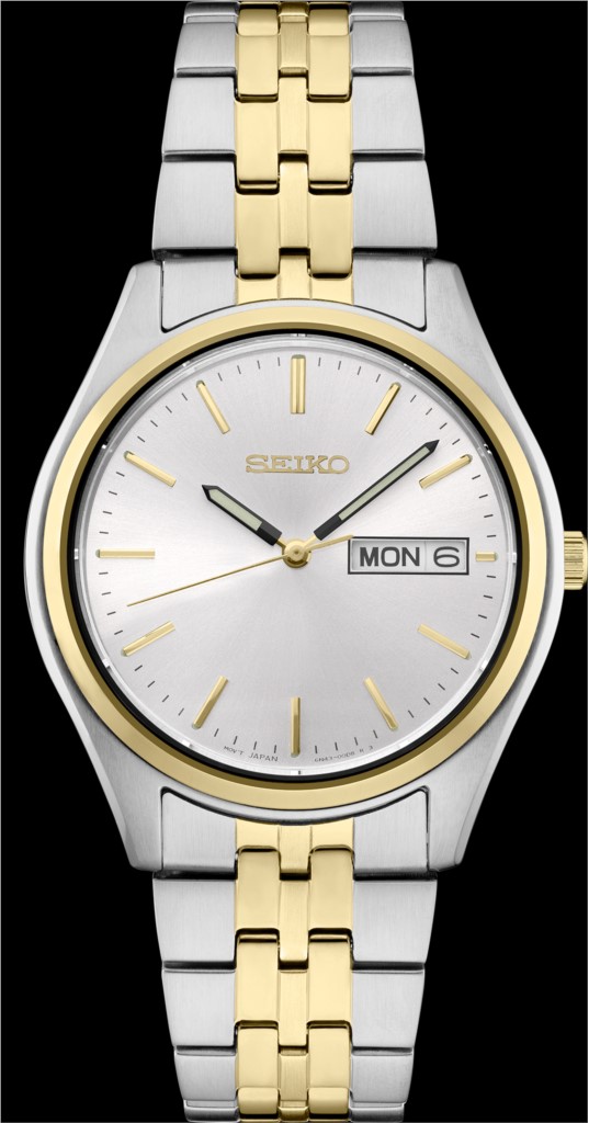 SEIKO ESSENTIALS スクエア ツートーンウォッチ Seiko Essentials Two-Tone Rectangular Watch with Crystal Acc