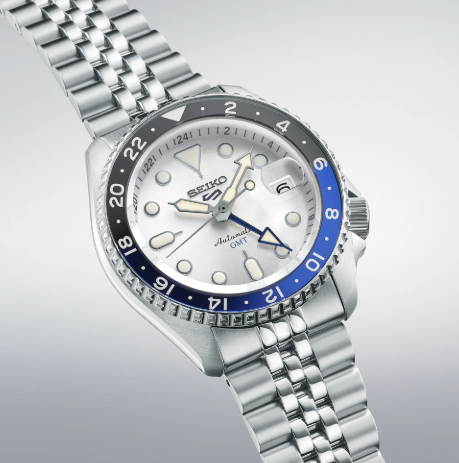 Seiko Mens Seiko 5 Sports SS Automatic GMT Watch Silver Dial 