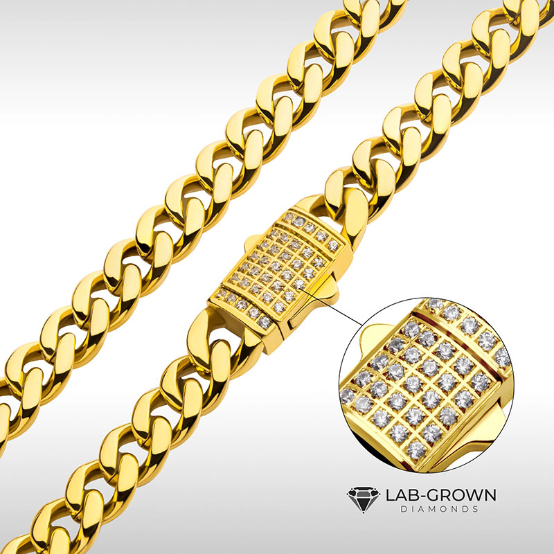 Men's 18K Gold Finish Cuban Chain with Lab Grown Diamonds