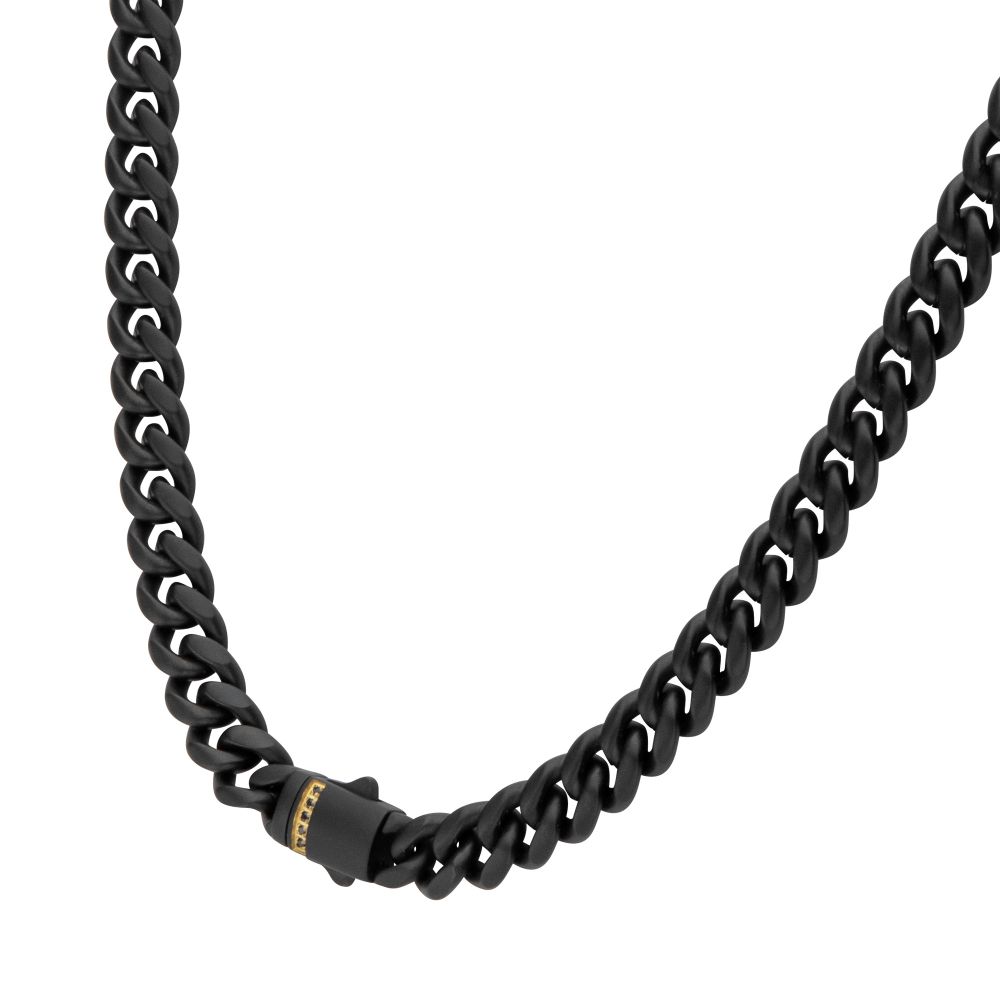 【BLACKPURPLE】[BLACK LABEL]CUBAN CHAIN CHOKER NECKLACE 43cm ChainsHouse Men's Stainless Steel Cuban Link Chain Black 5mm