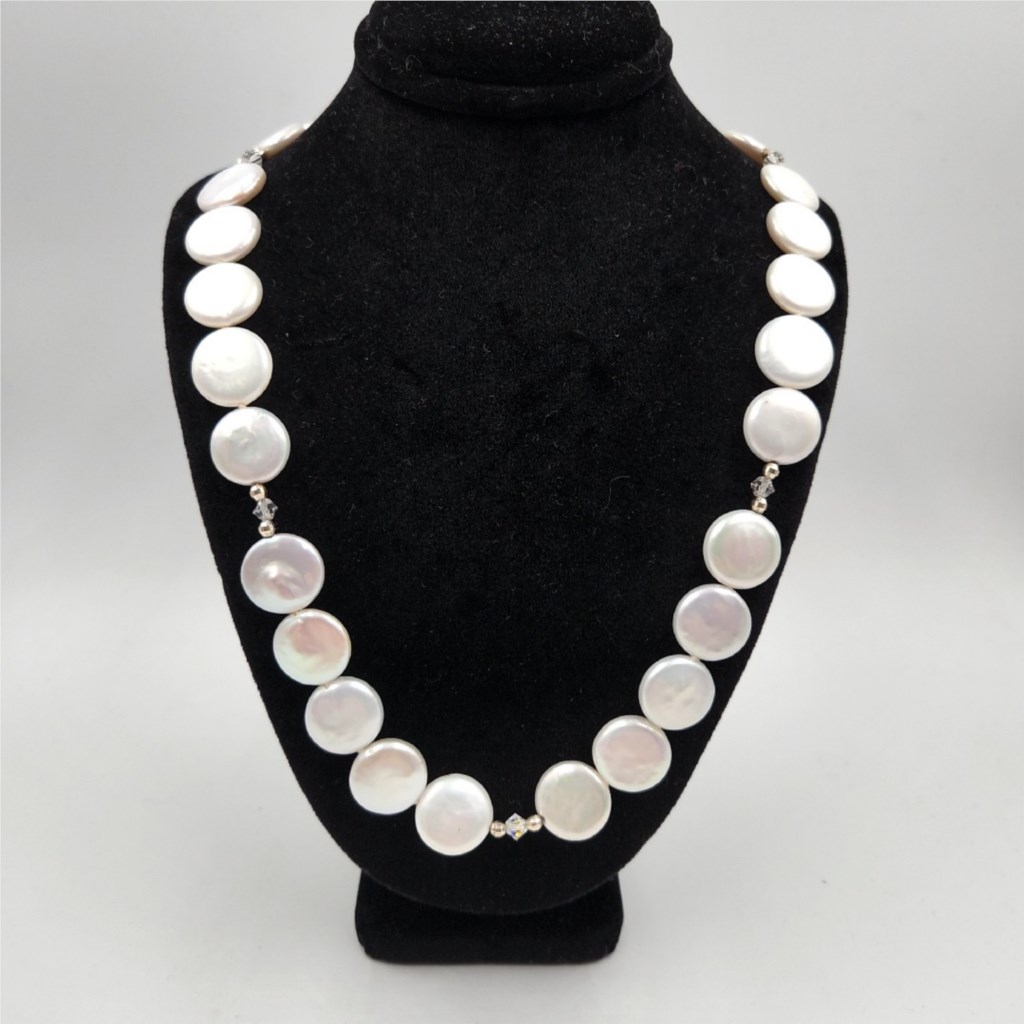 COIN PEARL NECKLACE 001-325-00836 SS - Pendants & Necklaces