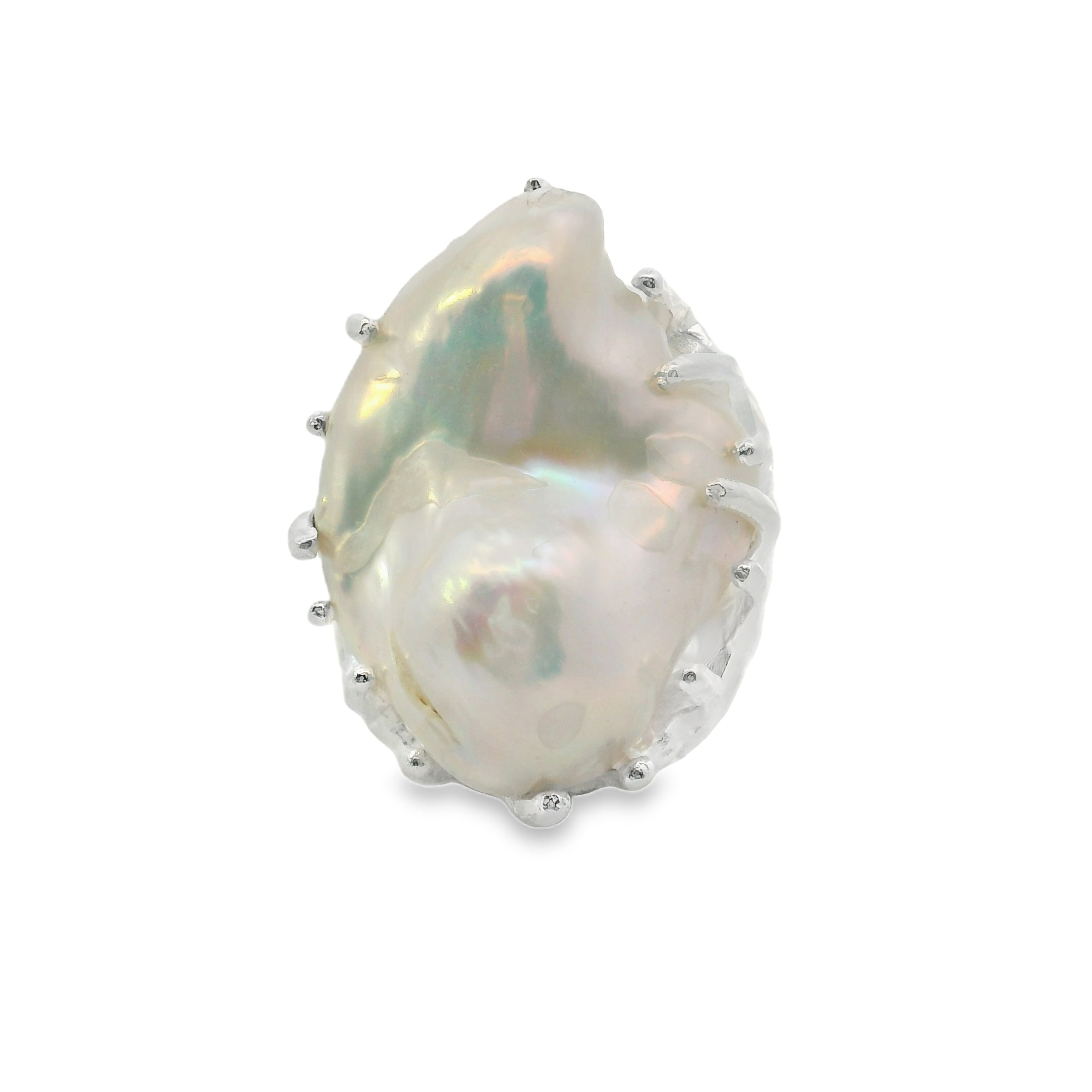 Sterling Silver Coral Baroque Pearl Ring 001-300-00026