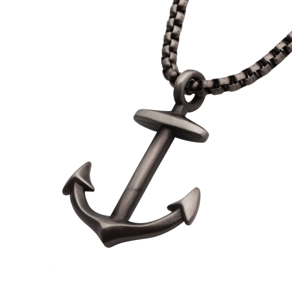 Gun Metal IP Stainless Steel Anchor Pendant with Box Chain 2 | Erica  DelGardo Jewelry Designs | Houston, TX, image size:1000x1000