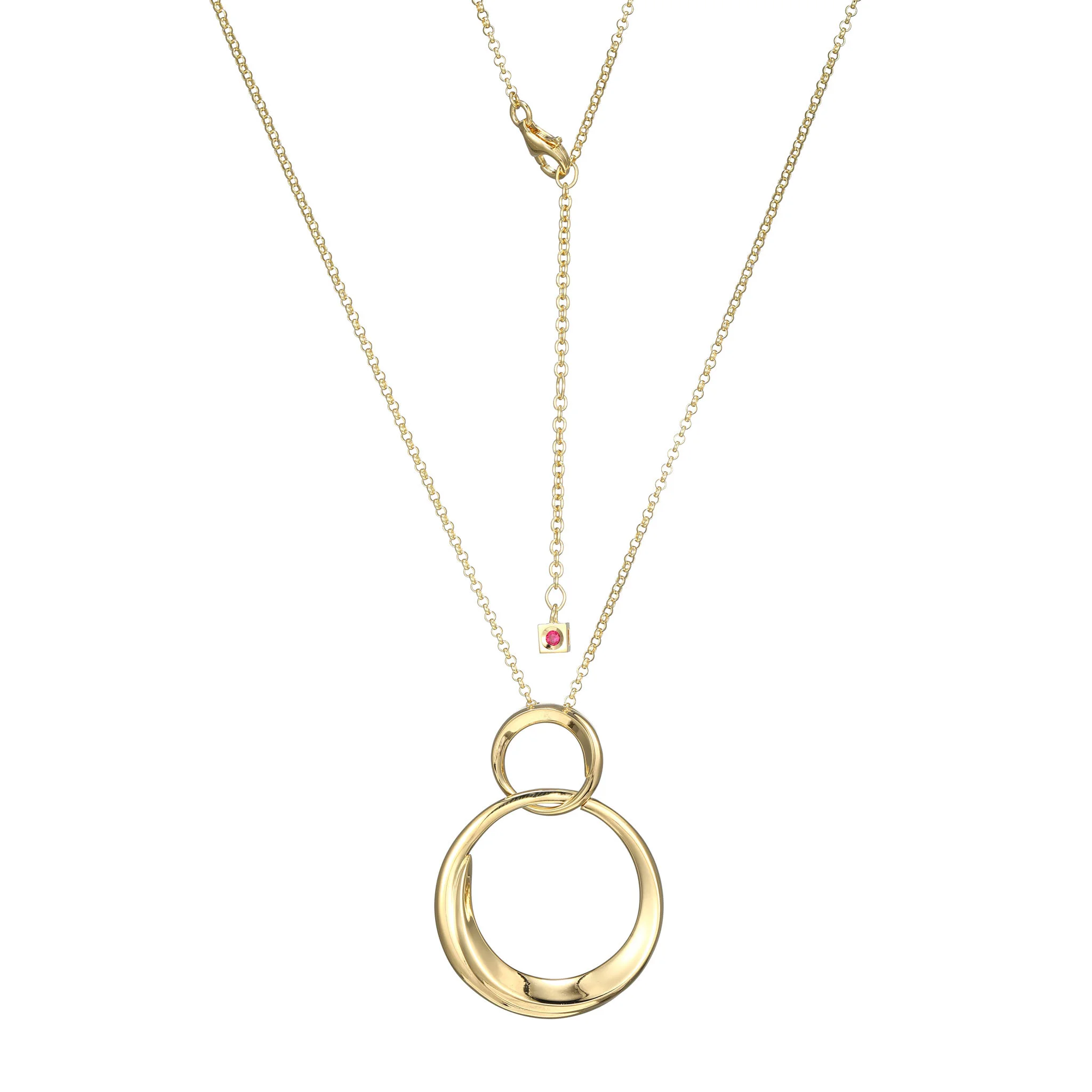 Sterling Silver Yellow Gold Plated Double Circle Necklace