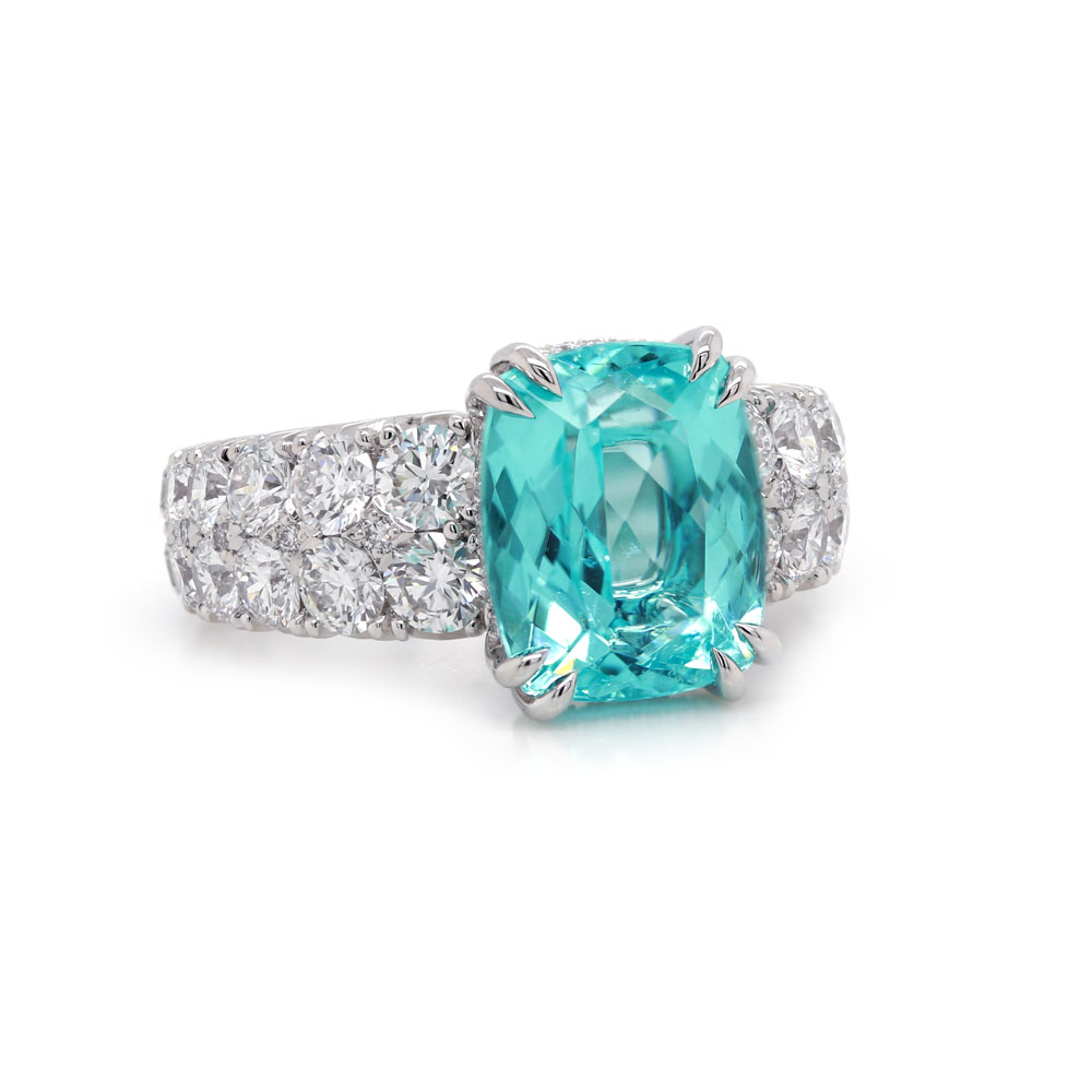 Magnifique Tourmaline Paraïba De Laboratoire – 7,30 Carats, Taille Coussin, Bleu/vert Intense
