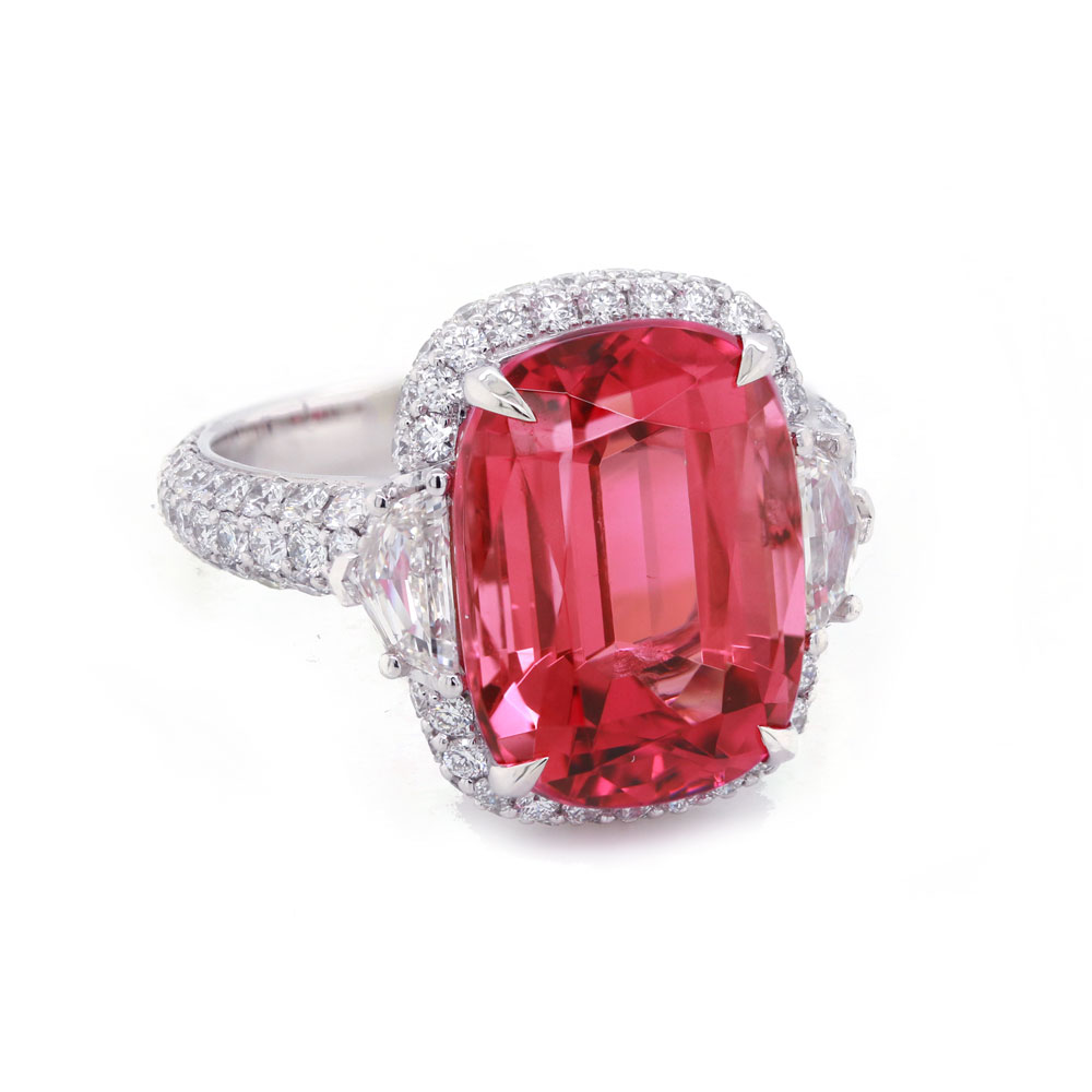 Rubellite Tourmaline Three Stone Halo Ring 001-160-00237 Joe