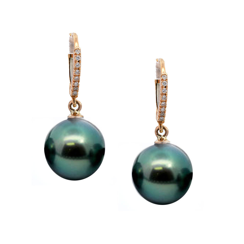 Tahitian Black Pearl Drop Earrings 001-260-00270 18KY Joe