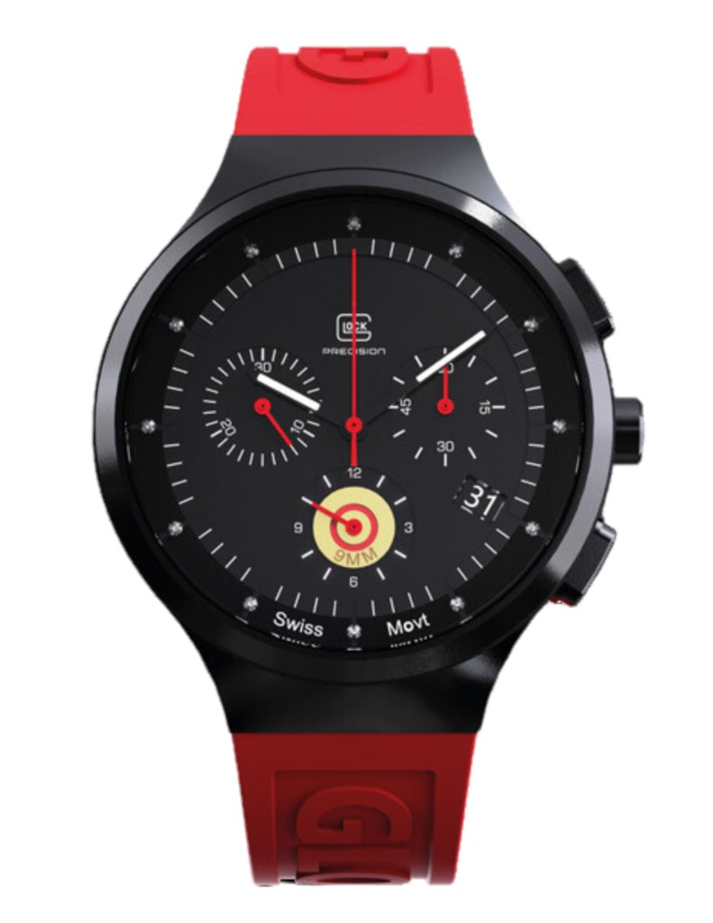 Glock Black Steel Watch with Red Silicone Band 002-019-00012