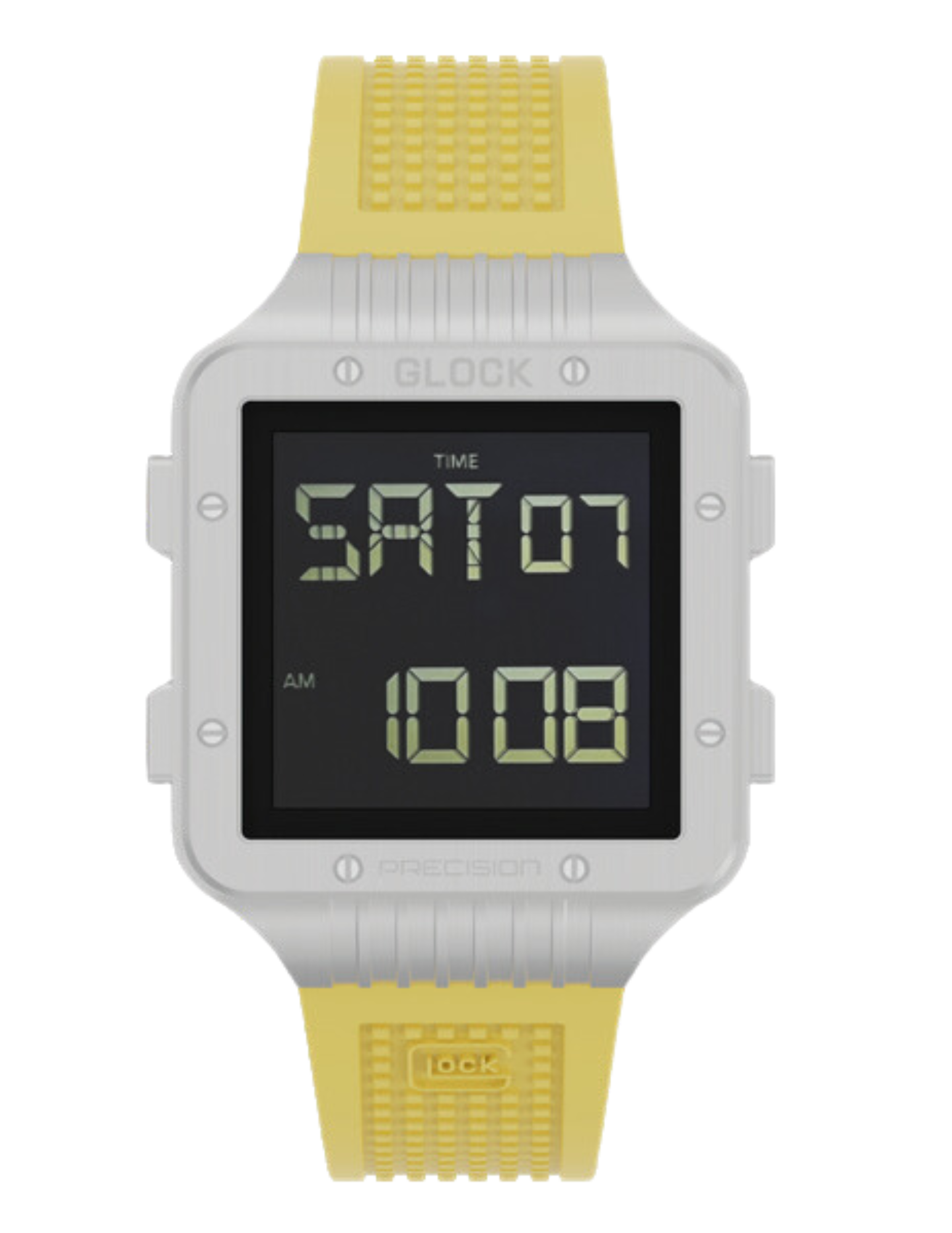 Glock Silver Steel Digital Watch with Yellow Silicone Band  display picture 1