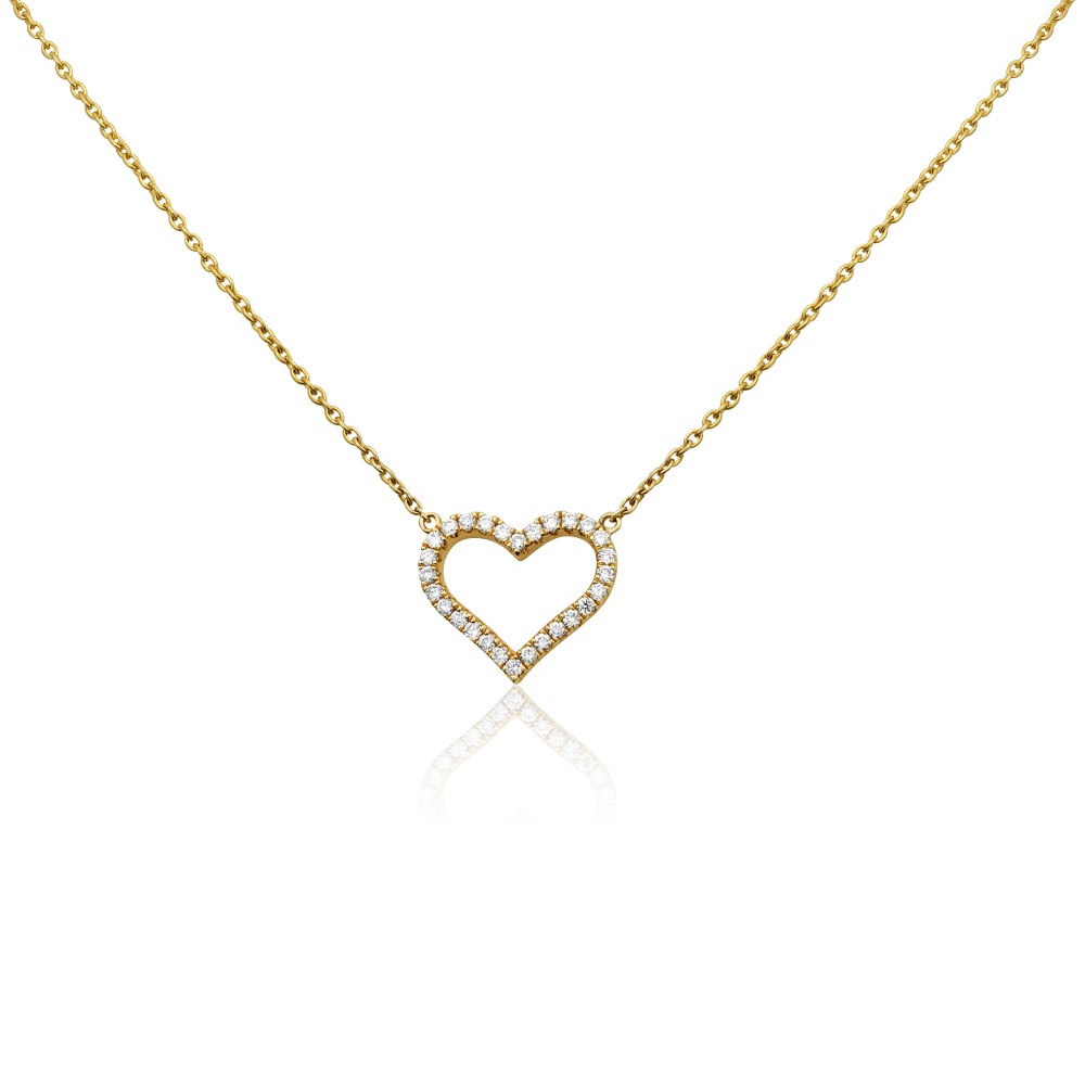 14K Yellow Gold Diamond Heart Necklace, image size:1000x1000