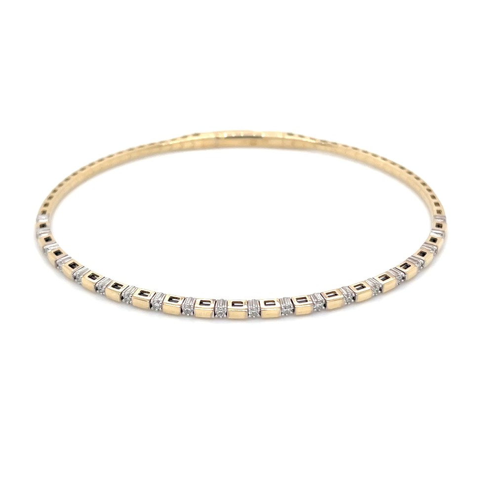14K Y&W Gold Flexible Halfway Diamond Bangle Bracelet