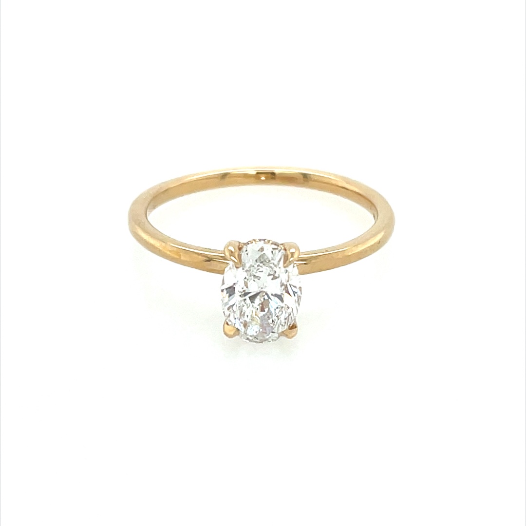 14KY Hidden Halo Engagement Ring with 1.00 Ct Oval Natural D