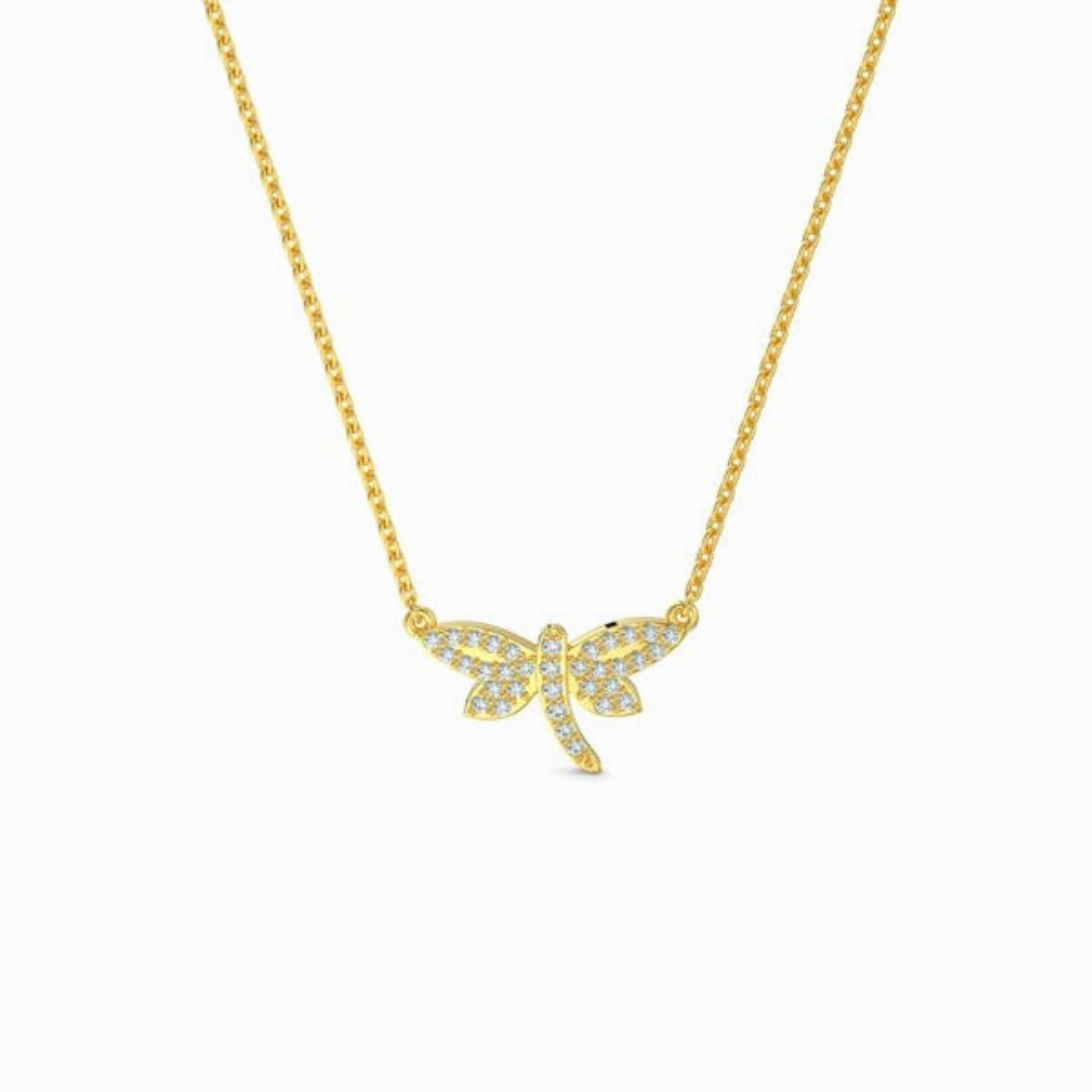 10K Yellow Gold Dragonfly Pendant Necklace-16
