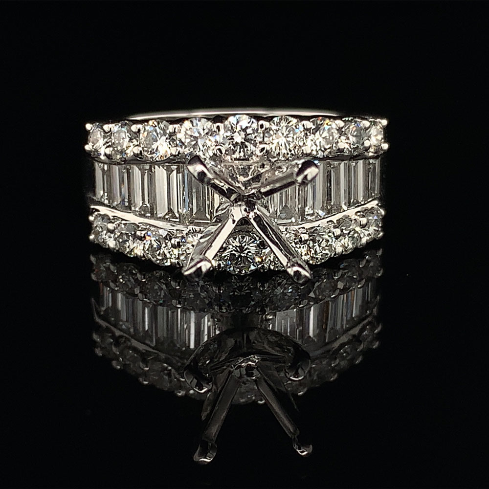 Wide 18K White Gold Diamond Ring Without Center Stone