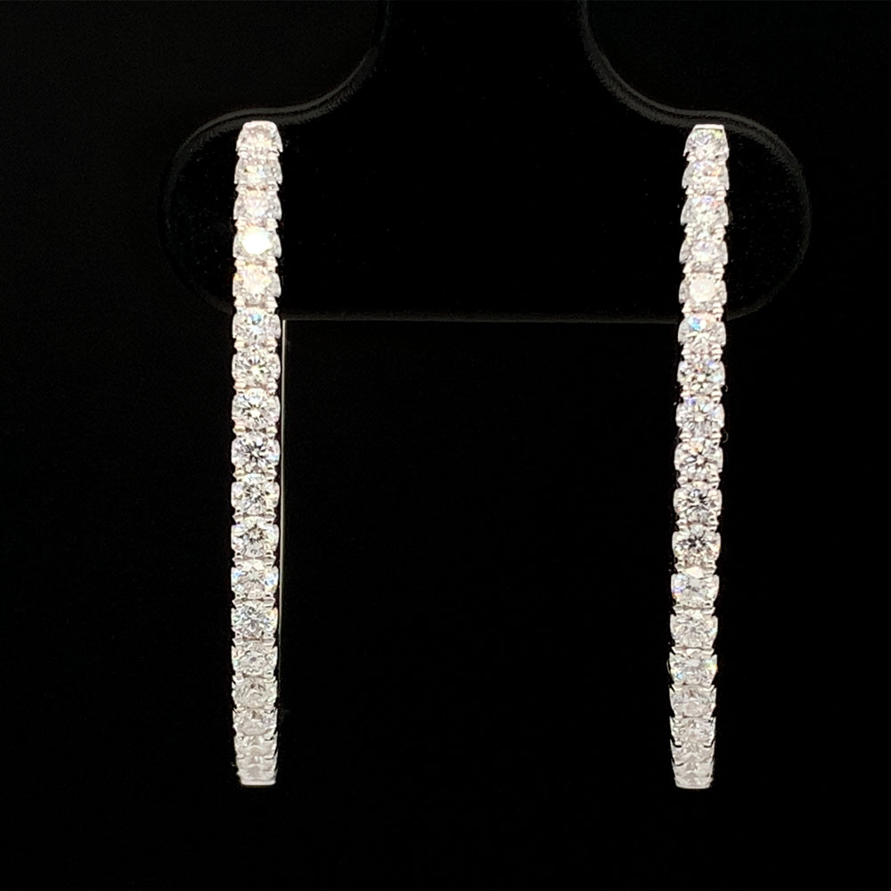 18K White Gold And Diamond Lever Back Hoop Earrings