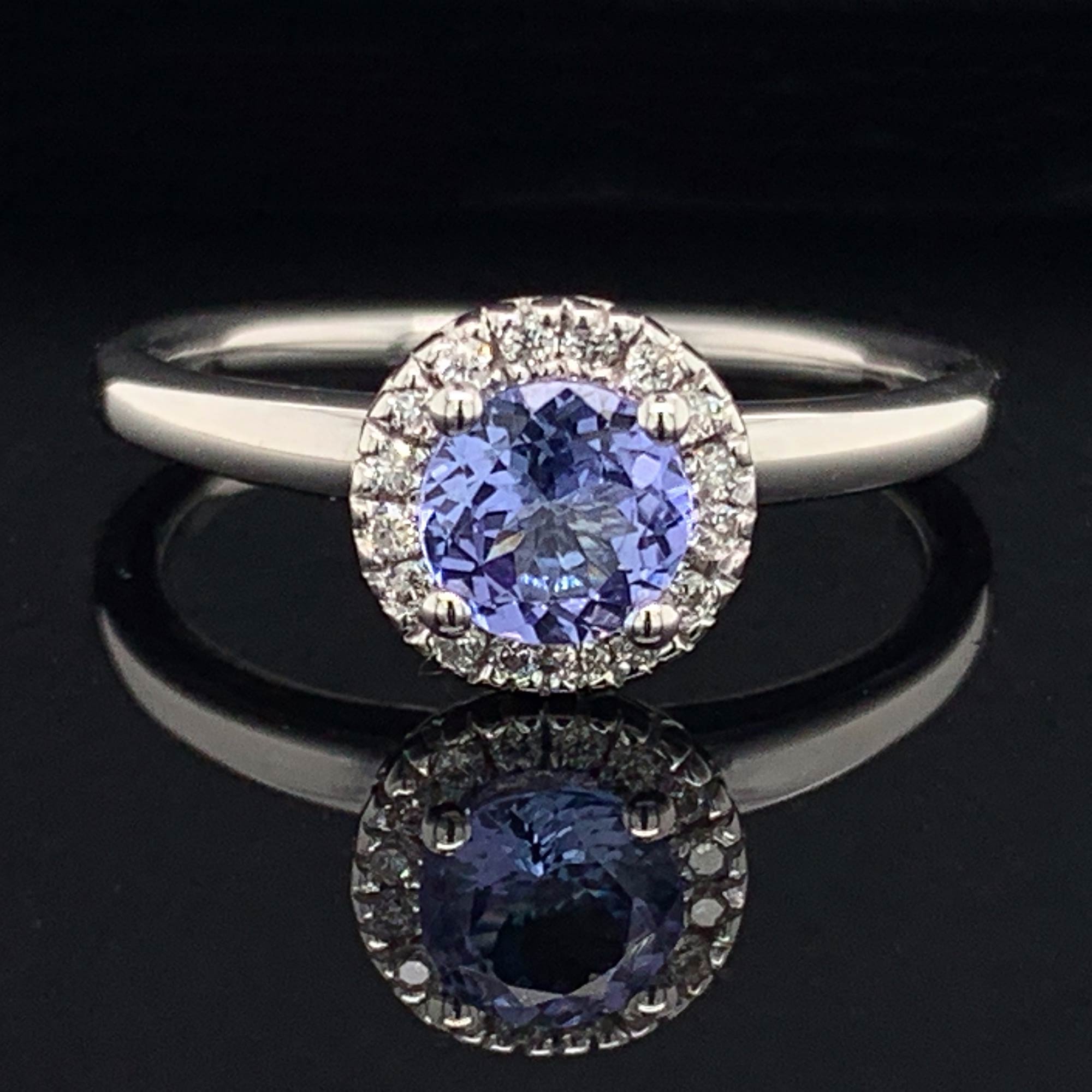 Tanzanite And Diamond Halo Style Ladies Ring