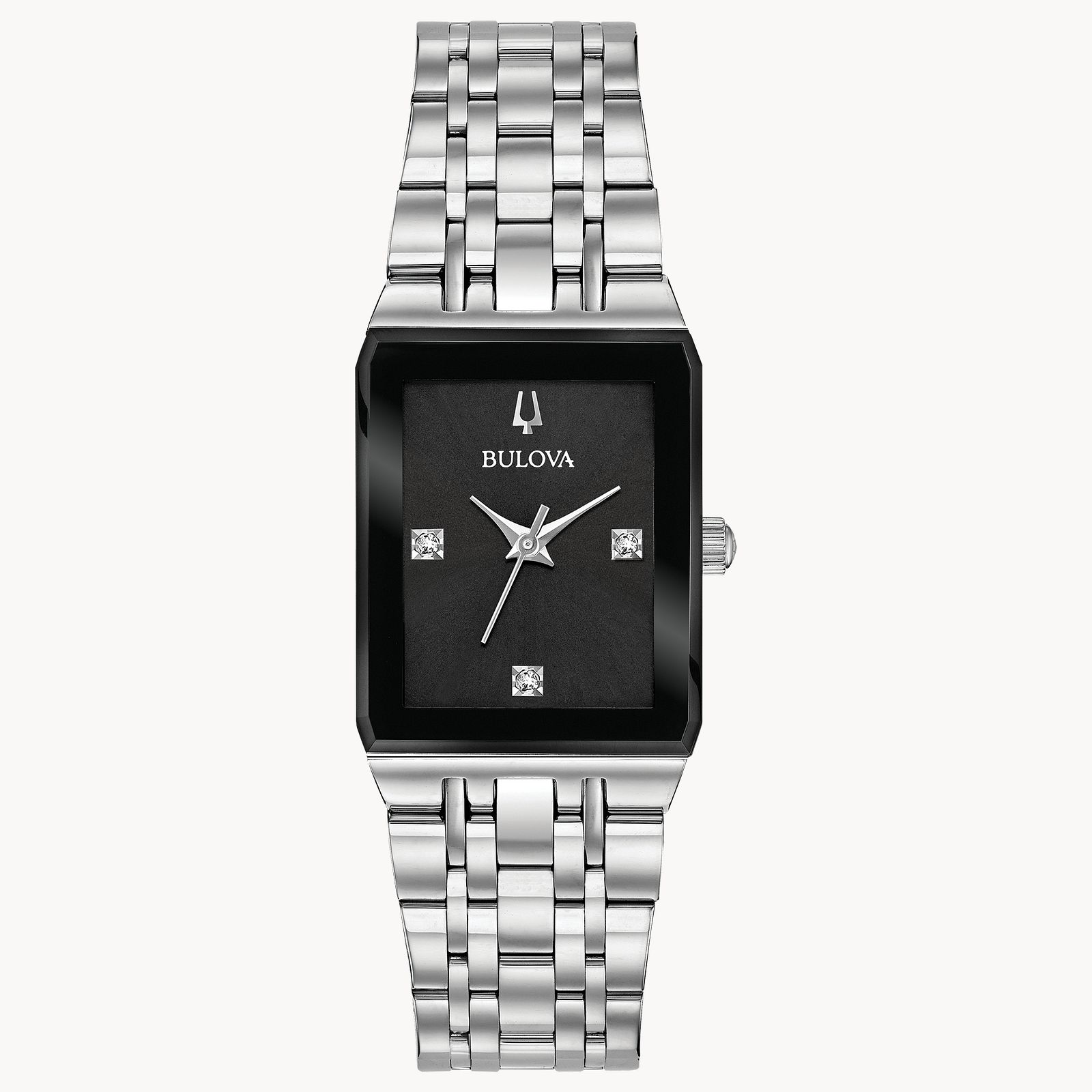 Bulova Ladies Modern Quadra Silver-Tone and Diamond Watch