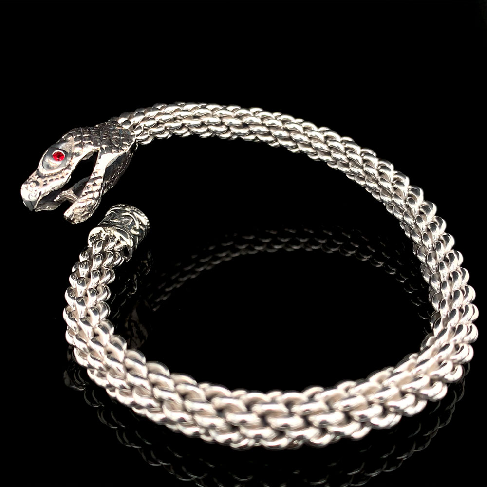 Keith Jack Celtic Silver Serpent Flexible Torc Bangle