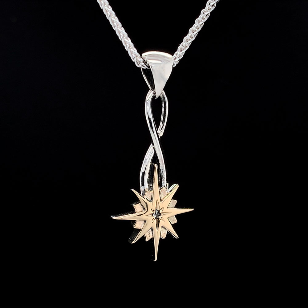 Keith Jack Celtic Silver And Gold Compass Star Pendant, Small