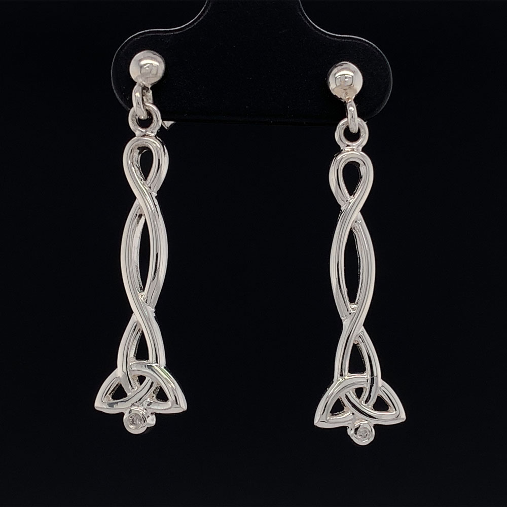 Keith Jack Celtic Silver And Diamond Trinity Post Dangle Earrings