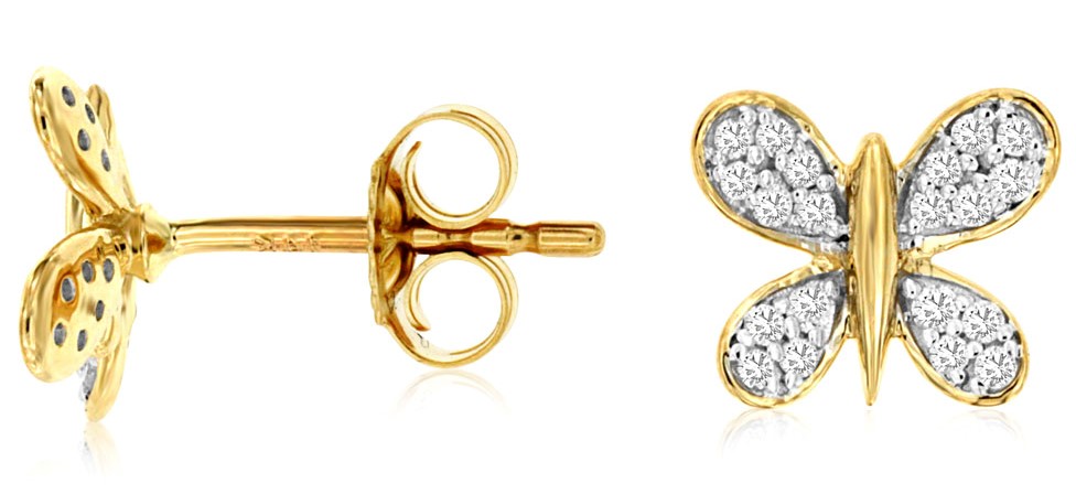 14K Yellow Gold Butterfly Diamond Stud Earrings | Gary J