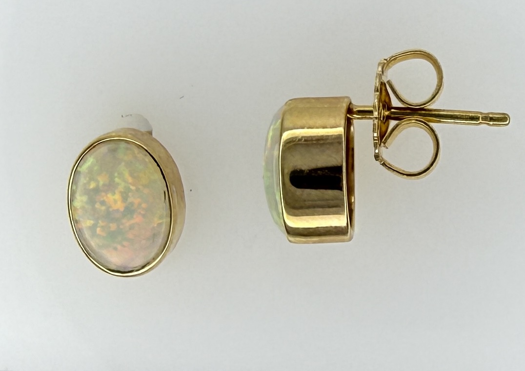 14K Yellow Gold Oval Opal Stud Earrings 001-210-00220 Gary J